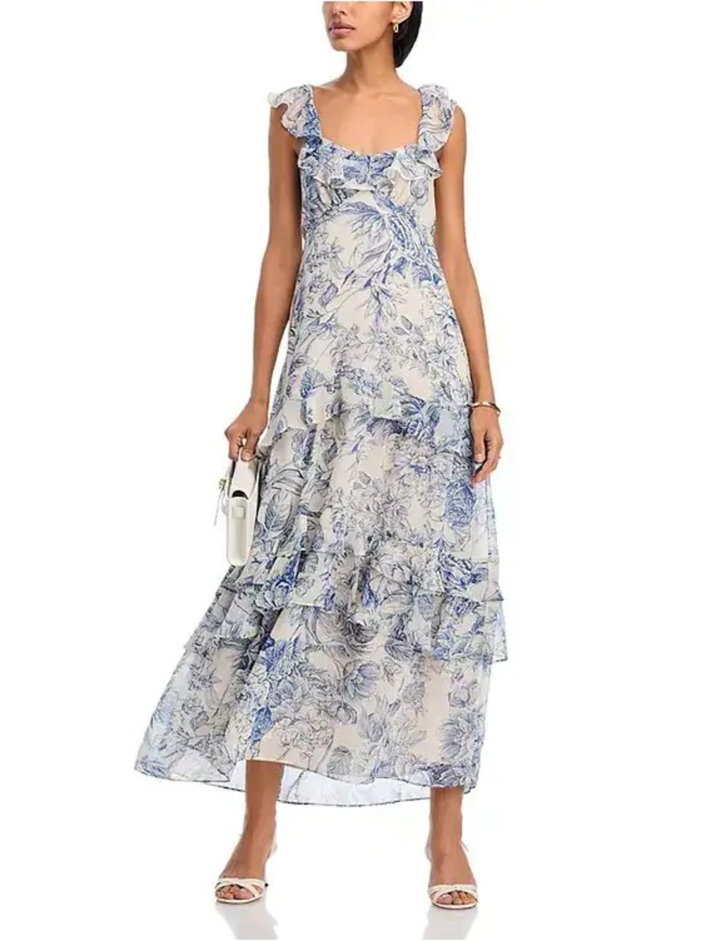 Aqua Blue and White Floral Ruffle Midi Dress - 75% OFF MSRP!!!